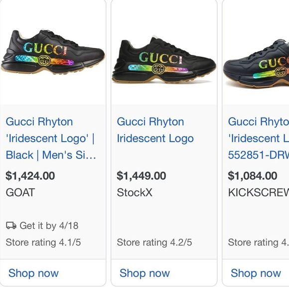 Brand new with box womens Gucci Rhyton Iridescent Logo Sneakers size 10 - Picture 1 of 10